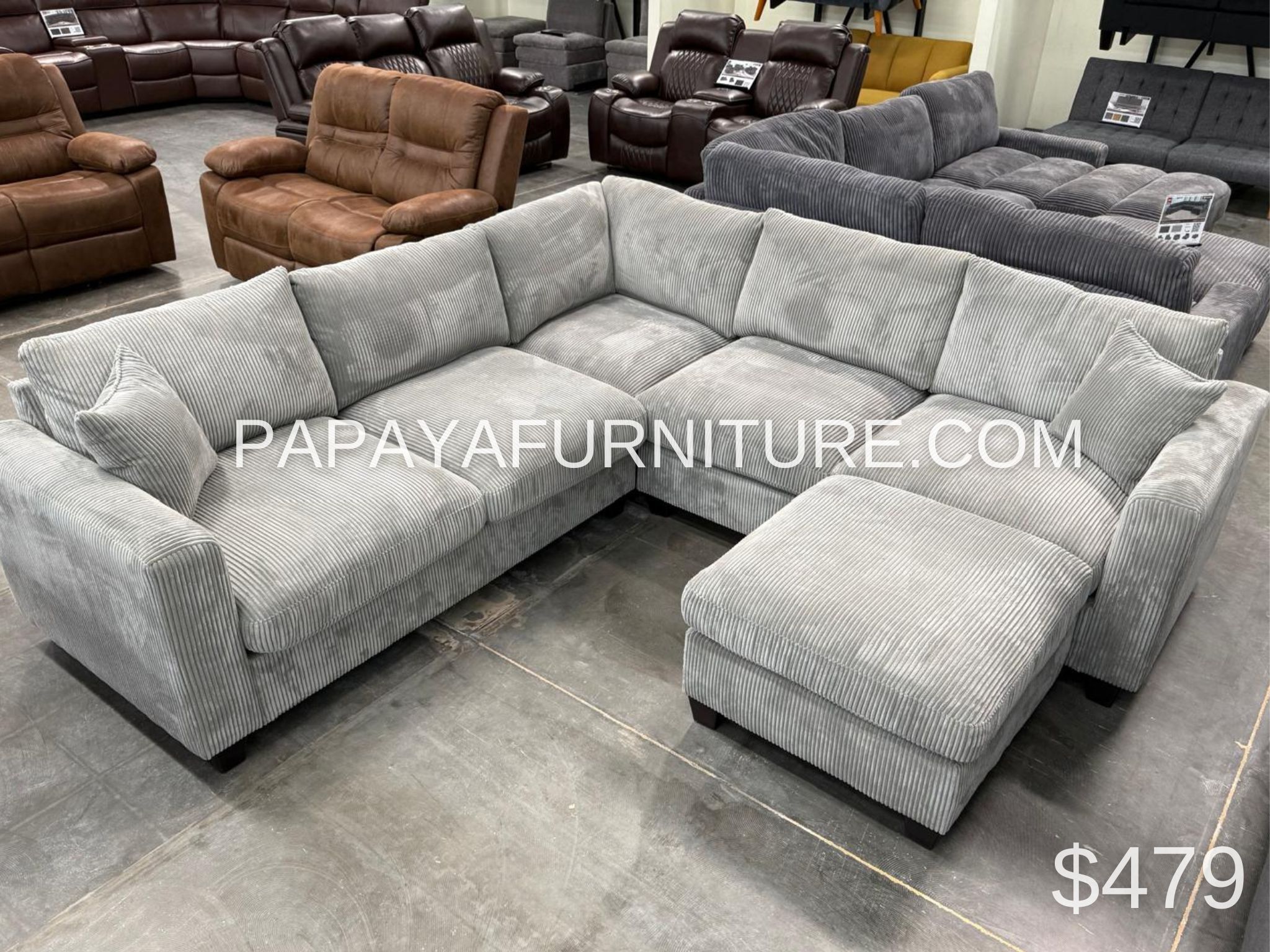 New ! Great Deal! Light Grey Sectional Sofa And Ottoman, Sectionals, Sofa, Couch, Plush Sectional, Living Room Sofa, Sectionals, L-Shaped Couch, Cordu