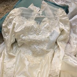 Wedding Gown, vintage, Bling and Sheer Yoke,Cathedral train 