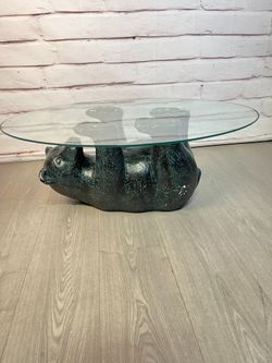Vintage Post Modern Glass Top Bear Coffee Table