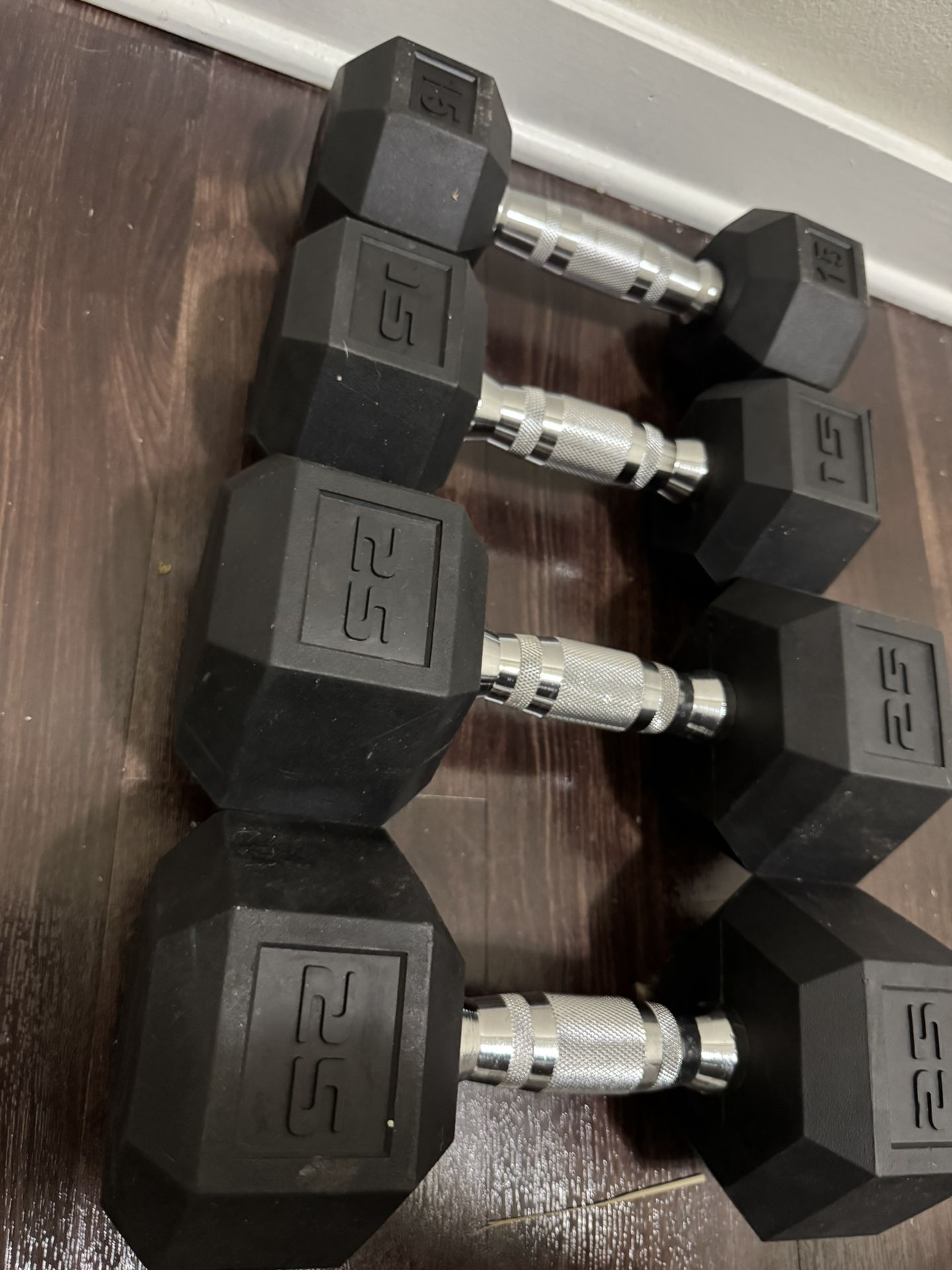 Dumbbells 2 Pair - 15lbs And 25lbs Hex Rubberized