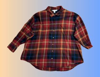 Old Navy Red Plaid Flannel Button-Down Boyfriend Shirt