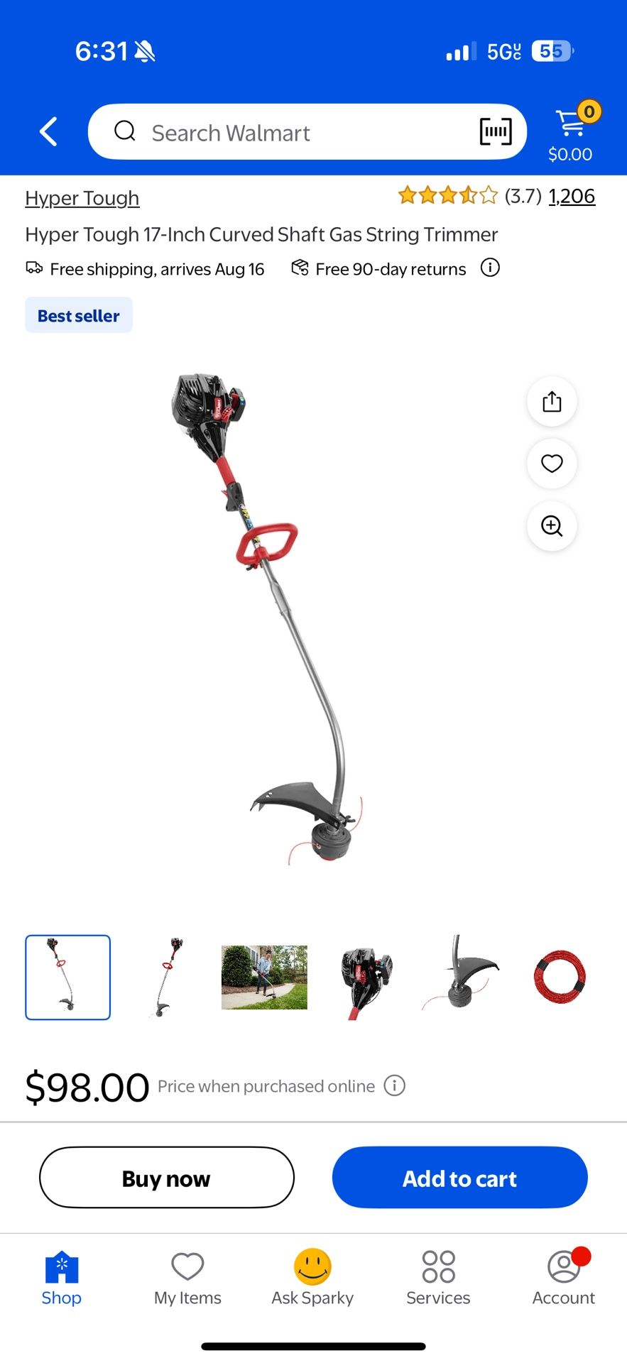 Hyper Tough 17-Inch Curved Shaft Gas String Trimmer
