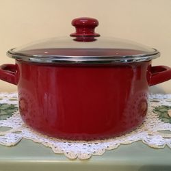 RED ENAMELED STEEL DUTCH OVEN and STOCK POT