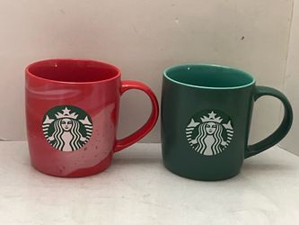 2024 Starbucks Set of 2 Siren Logo Green & Red Multi 11oz Coffee Mug Tea Cup New