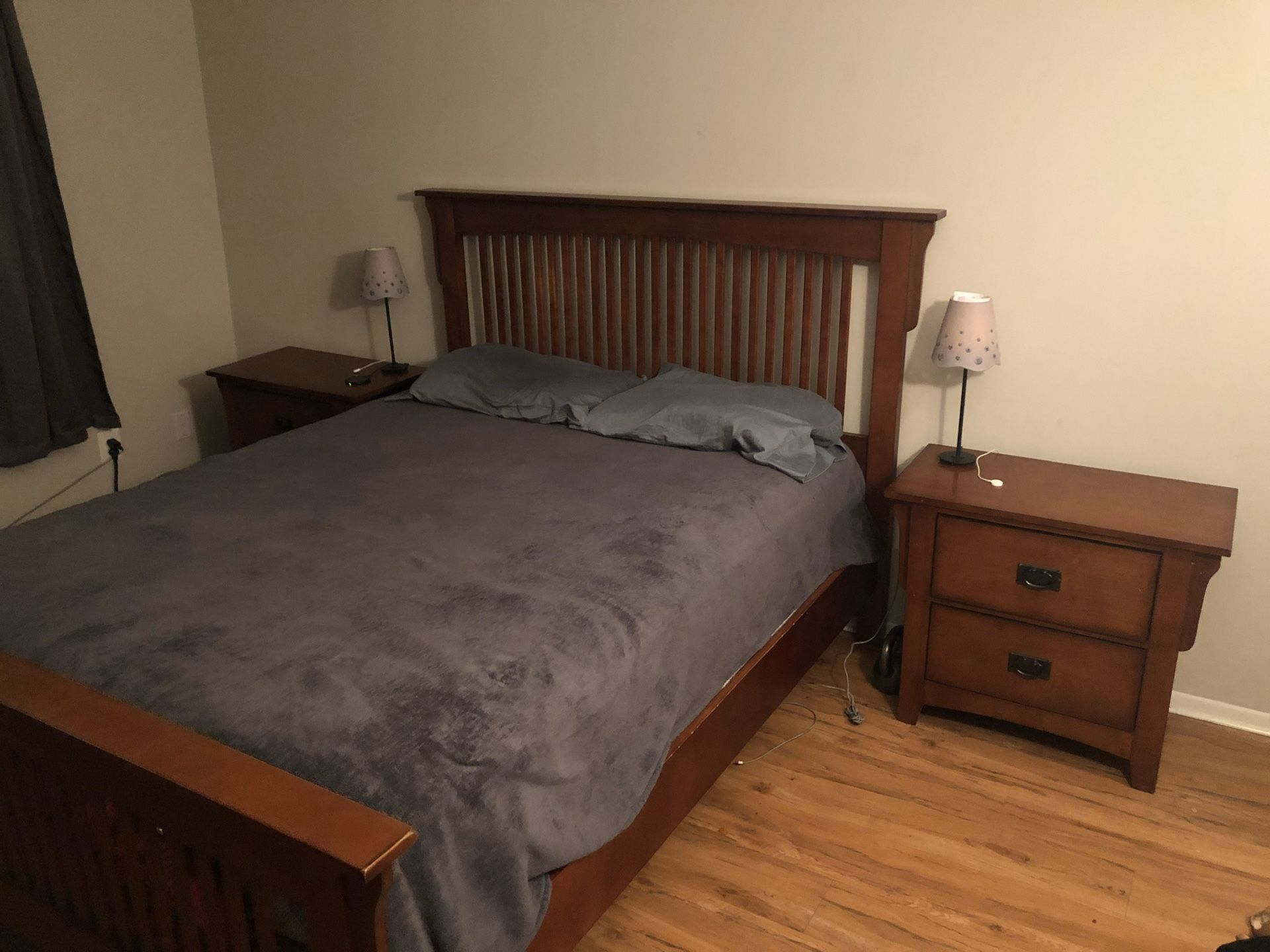 Queen bed frame and nightstands