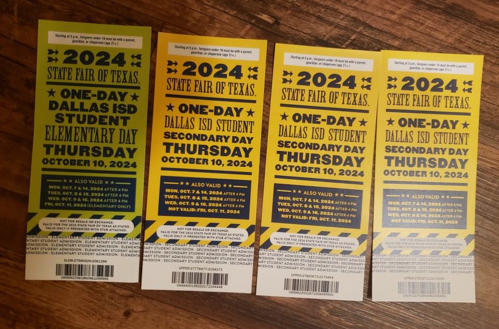 4 STATE FAIR ENTRY TICKETS Admission for Sale in Dallas, TX - OfferUp