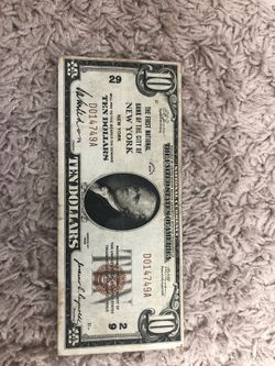 NATIONAL CURRENCY - NEW YORK, N.Y. 1929 - PUBLIC NATIONAL BANK $10.00
