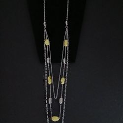 Yellow and Silver Smooth Rock Multilayer Necklace with Earrings