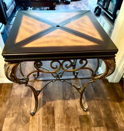 Ornate Accent Table with Wrought Iron Base
