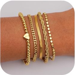 Brand New Valentines Day Gifts for Her - Gold Bracelets for Women Waterproof Stackable Heart Initial Link Charm Bracelets