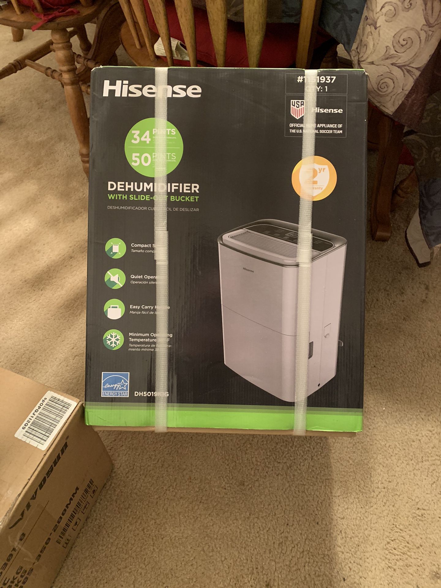 Hisense dehumidifier #50 pints.. with slide out bucket& optional drain line hook up..