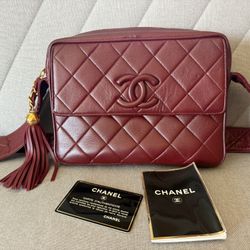 100% Authentic CHANEL Vintage CC Flap Shoulder Bag – Red Lambskin Leather with Gold Hardware