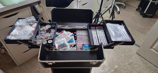 Professional Nail Supplies Lot + Large Rolling Train Case