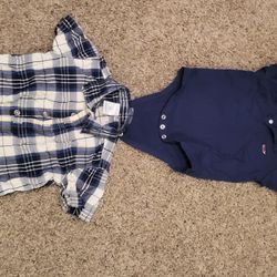 Boys 12 months Wonder Kids blue/white plaid short sleeve button up. Vineyard Vines golf-collar navy onesie. Items 2. LOT 15