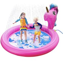 New-Unicorn Splash Pads Sprinkler for Kids Toddler, Large Size 71"