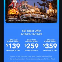 SPECIAL DISCOUNTED DISNEYLAND TICKETS $150