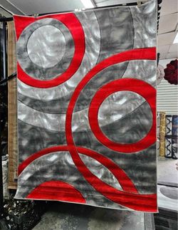 Modern Red and Gray Abstract Area Rug