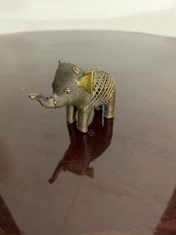 Vintage Dhokra Brass Elephant Figurine Statue Tribal Art with Patina