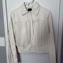 Wild Fable White Fringe Faux Leather Jacket