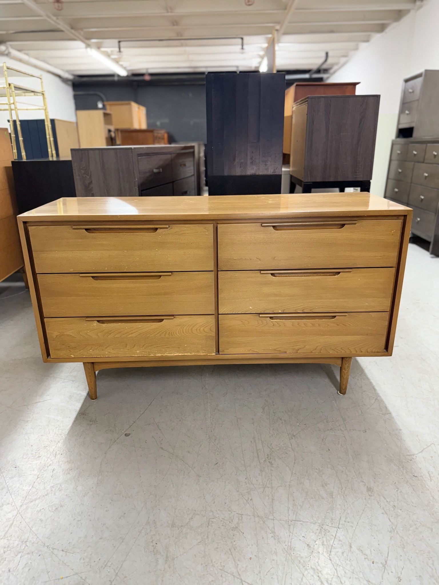 Mid Century Modern Solid Wood 6 Drawer Dresser - See Page For Matching Chest