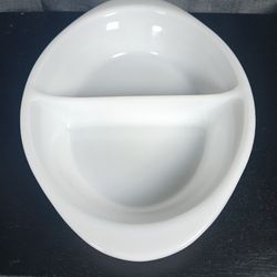 Vtg Glasbake Divided Casserole Dish Oval Milk Glass 12"x 8 .5" Ovenware J-239