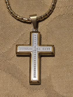 Men's Cross Pendant w/ Diamonds in Yellow Ion-Plated Stainless Steel. Chain 24". Bought from Helzberg.