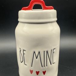 Rae Dunn BE MINE with Hearts Ceramic Jar with Lid with Red Handle - 8”