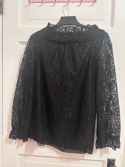 New Black Lace Long Sleeve Blouse - Size L