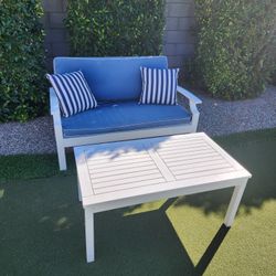 White Outdoor Couch And Table Set