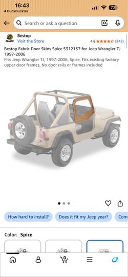 Bestop Fabric Door Skins Jeep Wrangler TJ Spice