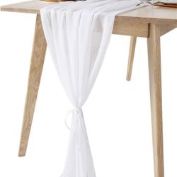 10Ft 1 Piece White Chiffon Table Runner 27x120 Inches Sheer Chiffon Fabric Bridal Party Romantic Wedding Reception Christmas Decorations