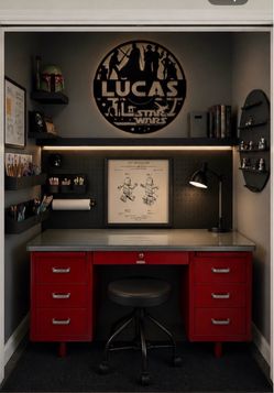 Vintage McDowell & Craig Tanker Desk – Red Steel + Glass Top