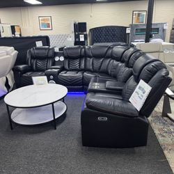 Black Leather Power Reclining Sectional Sofa 🚚WE DELIVER🚚
