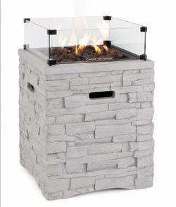 Outdoor Propane Fire Pit Table with Glass Wind Guard