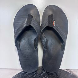 Rainbow Rastafarian Single Layer Black Leather Thong Sandals Women’s XL 8.5-9.5