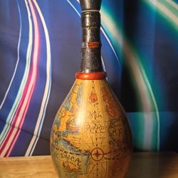 Vintage Italian Leather Wrapped Glass Bottle/Decanter With Stopper And Chain