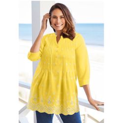 American Sweetheart Women's Blouse Size S Yellow Pintucks 100% Cotton Scallop