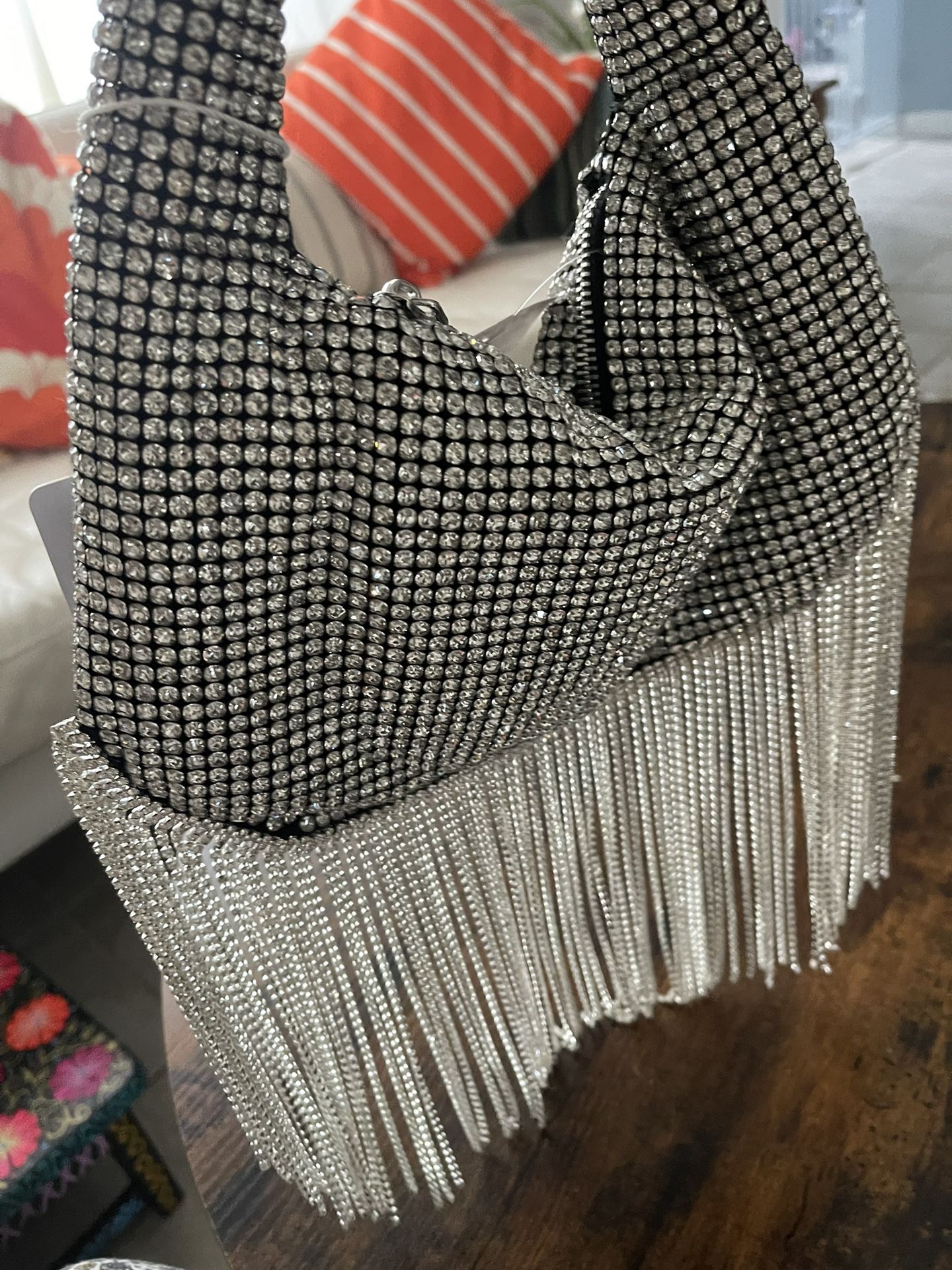 Rhinestone Fringe Evening Bag NWT