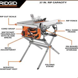 RIDGID 15 Amp 10 in. Portable Corded Jobsite Table Saw with Folding Stand