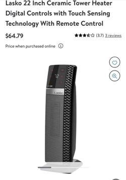 Lasko 22 Inch Ceramic Tower Heater Digital Controls with Touch Sensing Technology With Remote Control