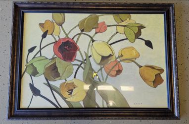 Shirley Novak "Tulip Toss" framed painting