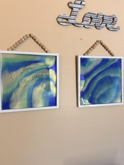 🌊 Handmade 12” x 12” Resin Wall Art – Ocean Inspired | $30 Each or $55 for the Set