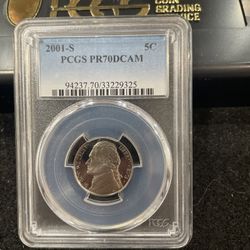 2001 S Gem Proof PERFECT GRADED Jefferson Nickel Graded At PR70 E-17