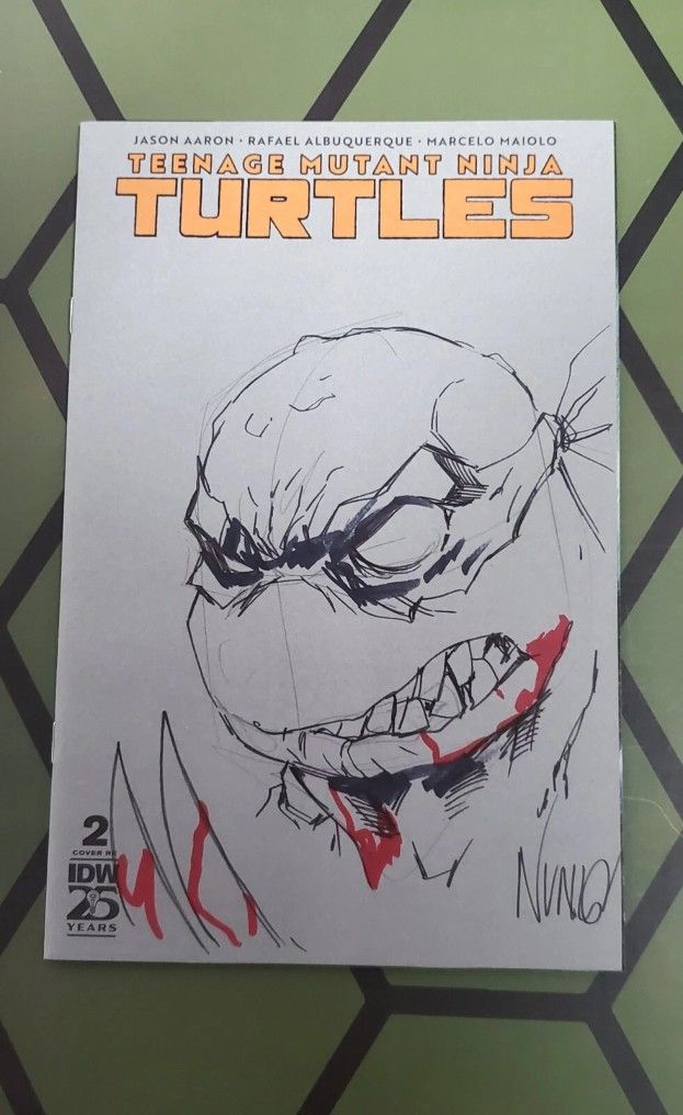 Tmnt 2 Sketch Cover/Eddie Nunez Signed And Sketched With Coa / Slash