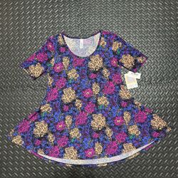 LuLaRoe Perfect Tee Tunic Shirt Floral Pink Colorful Scoop Neck Womens XXS NEW