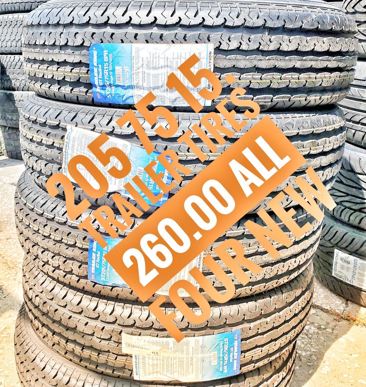 205 75 15 trailer TIRES SET of FOUR NEW 260.00