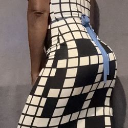 Retro Grid Power: Collared Sleeveless Midi with Belt Tie Size M