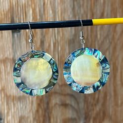 Round Mother of Pearl Abalone Shell Dangle Drop Hook Earrings Multicolor