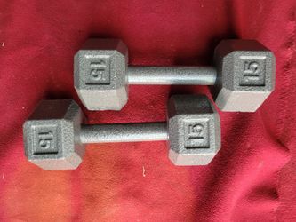 SETS OF 15LB  HEXHEAD DUMBBELLS TOTAL 30LBs
11525 S HALSTED/7111.S WESTERN 
30$  CASH ONLY AS IS