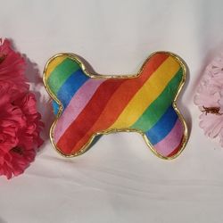 Top Paw Rainbow Plush Bone Medium Pet Squeak Toy- Brand New 